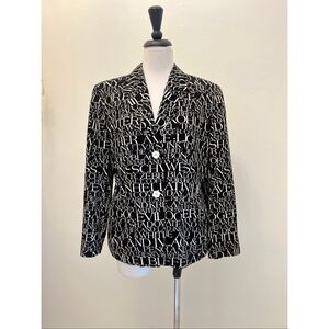 Laurel Women's Newspaper Text Print Two Button Blazer Jacket Black White Size 42